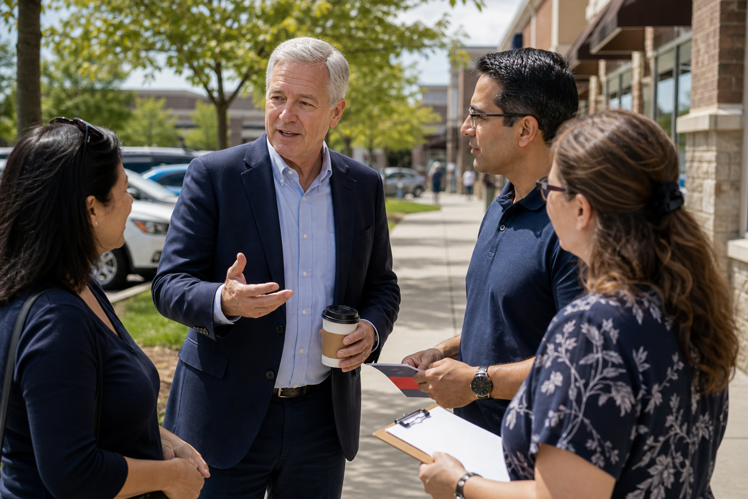 Fictional candidate Jordan Ellis on a Vaughan main street